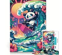 Panda Surfing Sunset 1000 Piece Jigsaw Puzzle for Teenagers Wise Think Toy Easy Leisure Tight Cut Amazing Present (38x26cm)