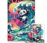 Panda Surfing Sunset Jigsaw Puzzle for Teenagers 1000 Pieces Memory Gain Calm Relax Design Assembly Classic Gift (50x75cm)