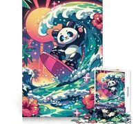 Panda Surfing Sunset Jigsaw Puzzle for Teenagers 1000 Pieces Memory Gain Calm Relax Design Assembly Classic Gift (50x75cm)