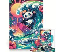 Panda Surfing Sunset Jigsaw Puzzles 1000 Piece for Teenagers Boost Recall Stress Free Tight Edge Wall Art Decor (38x52cm)