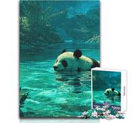 Panda Swimming in Turquoise Water 1000 Piece Jigsaw Puzzles for Teenagers Educational Mental Focus Game Heartwarming Special Present Idea Size 38x26cm