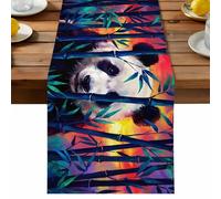 Panda Table Runner, Forest Animal Sunset Mysterious Realistic Cotton and Table Linen Runner for Kitchen Dining Home Decor for Party Festival Holiday Decoration Gift 13x90in