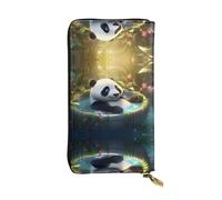 Panda Taking a Bath Patterned Leather Long Wallet (7.5 * 4.1 inches) | Extra Large Multi-Function Compartment | Great Gift
