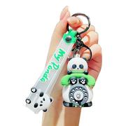 Panda-themed Keychain Animal Panda with Cartoon Design Pvc Material Wristlet Strap Doll Pendant Key Ring Holder for Kids Adults A