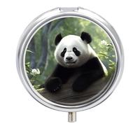Panda Travel Pill Box Case 3 Compartment Cute Pill Organizer Metal Pill Holder with Mirror Small Medicine Organizer Daily Pill Container for Purse Pocket Portable Meds Box