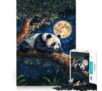 Panda Under Moonlight Jigsaw Puzzles for Adults 1000 Pieces Strong Logic Toy Calming Play Clear Edge Artistic Gift (38x52cm)
