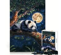 Panda Under Moonlight Jigsaw Puzzles for Adults 1000 Pieces Strong Logic Toy Calming Play Clear Edge Artistic Gift (38x52cm)