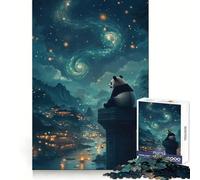 Panda Under Starry Sky 1000 Piece Jigsaw Puzzle for Teenagers Memory Gain Soothing Fun Design Assembly Elegant Gift (38x26cm)