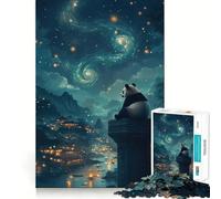Panda Under Starry Sky 1000 Piece Jigsaw Puzzle for Teenagers Memory Gain Soothing Fun Design Assembly Elegant Gift (38x26cm)