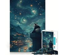 Panda Under Starry Sky Puzzles for Teenagers 1000 Piece Strengthen Memory Tension Relief Smooth Edge Xmas Surprise (50x75cm)