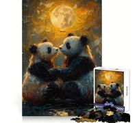 Panda Under The Moon. Vincent Van Gogh 1000 Pieces Jigsaw Puzzles for Teenagers Wise Think Toy Calm Fun Clear Cut Art Collectible (38x26cm)