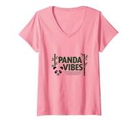 Panda Vibes Bamboo Forest Zen Animal Lover Gift V-Neck T-Shirt, Women, Pink, XL