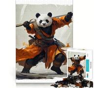 Panda Warrior with Sword Jigsaw Puzzles for Adults1000 Pieces Focus Brain Toy Relax Time Tight Edge Santa Wish Pick (50x75cm)