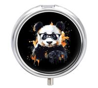 Panda Watercolor Small Pill Organizer for Travel Portable Mini Pills Box with 3 Compartments Round Medicine Case Container
