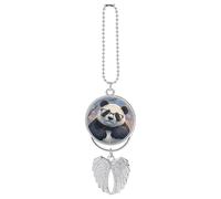 Panda with A Tilted Head Car Hanging Ornament Rear View Mirror Pendant Lucky Presents Hanging Ornament Funny Car Pendant for Office Auto Home Decoration Silver-style
