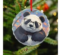 Panda with A Tilted Head Christmas Ornaments - Round Christmas Tree Decorations with Red String, Winter Holiday Keepsake Pendant for Fireplace, Mantel, Wreath Holiday Party Decor (3.1 Inch)