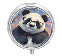 Panda with A Tilted Head Pill Box 3-Compartment Travel Pill Organizer Portable Round Medicine Case with Mirror Design for Vitamins, Jewelry & Essentials Durable Pocket Pillbox for Purse, Camping