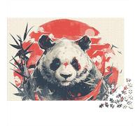 Panda with Bamboo And Red Sun Jigsaw Puzzle for Adults, 1000 Pieces, 70x50cm/1000pcs; Clean White Cardboard for Sorting; A Calm After-work Activity