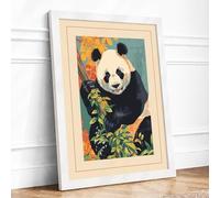 Panda with Bamboo Japandi Framed Wall Art Print A3 White