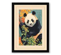 Panda with Bamboo Japandi Framed Wall Art Print A4 (29.7×21cm) Black, Wall Decor for Living Room, Bedroom, Office & Home, Ready to Hang, Art Gift