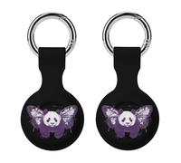 Panda with Butterfly Wings Funny GPS Cases Holder with Key Chain Ring Protective Cover Compatible with Airtag 2PCS