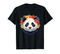 Panda with Colorful Tropical Hibiscus Flowers T-Shirt