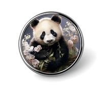 Panda With Flower Badges Decorative, Durable Aluminum Alloy Round Badge, Lightweight Button Brooch for Shirts, Jackets, Hats, Uniforms 1"