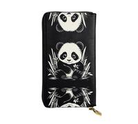 Panda with Flower Patterned Leather Long Wallet (7.5 * 4.1 inches) | Extra Large Multi-Function Compartment | Great Gift