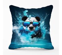Panda With Glasses Splashart Water Outdoor Cushion Warren Reed - Designer Blue 45cm x 45cm