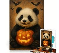 Panda with Halloween Pumpkin And Bats 1000 Piece Jigsaw Puzzles for Adults Jigsaw Brain Play Relax Mind Sharp Edge Premium Gift (50x75cm)