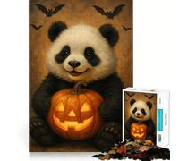 Panda with Halloween Pumpkin And Bats 1000 Piece Jigsaw Puzzles for Adults Jigsaw Fine Logic Toy Quiet Fun Neat Edge Memorable Gift (38x52cm)