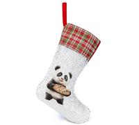 Panda with Pizza Sequin Christmas Stockings Decor Red