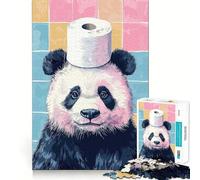 Panda with Toilet Paper Hat 1000 Piece Jigsaws for Adults Puzzle Focus Brain Toy Quiet Fun Tight Edge Santa Wish Item (38x52cm)