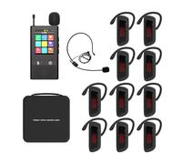PANDAAR Tour Guide System Wireless, 2.4" Touch Screen Easy to Use, 200m/656ft Range, 24H Battery, Tour Guide Speaker for Church/Museume/Tour Group-1 Transmitter & 10 Receivers