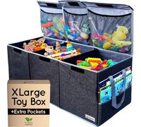 Pandabode Extra Large Toy Box - Big Toy Box - Sturdy Extra Large Toy Storage Organizer with Pockets - Extra Large Toy Chest 36 x 16 x 12 in - Black