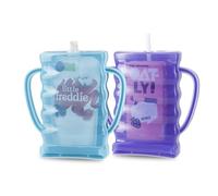 PandaEar 2 Pack Pouch Holder No Squeeze, Baby Food Pouch Juice Boxe Holder with Handle for Food Pouches and Drinks, Blue/Purple