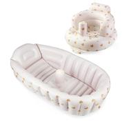 PandaEar 2Pack Baby Inflatable Bathtub & Baby Seat for Sitting Up 3 Months+, Portable Travel Inflatable Baby Chair, Infant Bath Tub and Chair with Built in Air Pump for Newborn