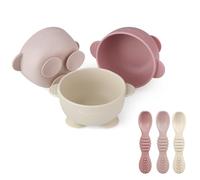 PandaEar 3 Pack Baby Suction Bowls with 3 Spoons, Stay Put Silicone Food Bowl Babies Led Weaning Supplies for Kids Toddlers, BPA-Free (Pink Rose Linen)