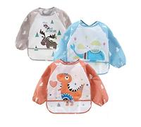 PandaEar (3 Pack Long Sleeve Bibs| Waterproof Full Sleeve Bib for Baby Infant Toddler 6-36 Months