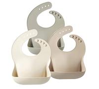 PandaEar 3 Pack Silicone Baby Bibs for Weaning - Waterproof Food Grade Soft Bibs with Deep Mess Catcher Pocket, Adjustable Neck Strap, Essential Feeding Supplies for Toddlers