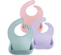 PandaEar 3 Pack Silicone Baby Bibs for Weaning - Waterproof Food Grade Soft Bibs with Deep Mess Catcher Pocket, Adjustable Neck Strap, Essential Feeding Supplies for Toddlers (Blue Pink Purple)