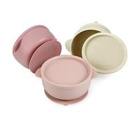PandaEar 3 Pack Silicone Baby Bowls with Suction| Leak-Proof Stay Put Silicone Bowls with Lids for Babies Kids Toddlers Infants| Food Grade Soft Safe BPA-Free (Pink Rose Linen)
