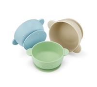 PandaEar 3 Pack Silicone Baby Bowls with Suction - Stay Put Food Feeding Bowls for Babies & Toddlers - Soft, Safe, BPA-Free (Blue Green Linen)