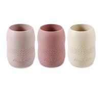 PandaEar 3 Pack Silicone Baby Training Cups, 104ml Tiny Open Cups for Baby Led Weaning (BLW), Easy-Grip Wave Texture for Infants 6+ Months, BPA-Free Food Grade (Dark Pink, Pale Pink & Linen)
