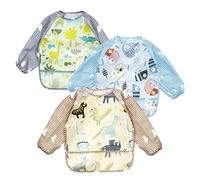 PandaEar (3 Pack Waterproof Baby Bibs with Long Sleeve| Baby Feeding Bib Painting Apron Bibs for Infant Toddler 6-36 Months (Lizard)