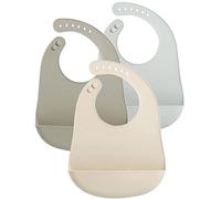 PandaEar 3 Pack Waterproof Silicone Baby Bibs| Super Thin Light Weight Feeding Bib with Food Catcher Pocket for Toddler (Walnut&Linen&Brown)