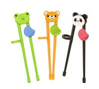 PandaEar 3 PairsTraining Chopsticks for Kids - Reusable Learning Helper for Toddlers Aged 2-8, Left or Right Handed Use, Dishwasher Safe Animal Set with Removable Bridges & Finger Guides