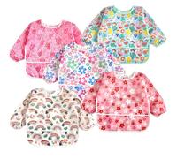 PandaEar 5 Pack Baby Long Sleeve Bibs| Waterproof Full Sleeve Bib for Baby Infant Toddler 6-36 Months