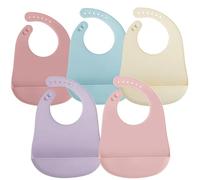 PandaEar 5 Pack Silicone Bibs for Babies & Toddlers, Adjustable Toddler Bibs 6-12-18 months for Weaning, Waterproof Baby Feeding Bib with Large Pocket Food Catcher, BPA Free
