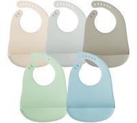PandaEar 5 Pack Silicone Bibs for Babies & Toddlers, Waterproof Toddler Bibs 6-12-18 months for Weaning, Adjustable Baby Feeding Bib with Large Pocket Food Catcher, BPA Free